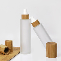 Ensembles d'emballages cosmétiques écologiques OEM ODM, flacon pulvérisateur en verre givré de 100 ml avec couvercle en bambou, impression sérigraphique, échantillon gratuit