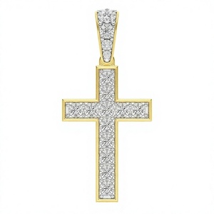 Collier pendentif religieux chrétien en forme de croix de Jésus, tendance, personnalisé, style hip-hop, en argent 925 plaqué or, serti de moissanite, pour soirée - Product Image 1