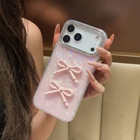 Coque de téléphone de style coréen avec nœud papillon, compatible avec iPhone 18, Apple 17, 16 Pro Max, motif de coque luxueux incrusté de diamants.