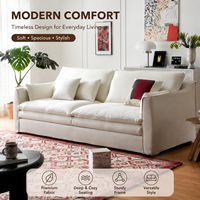 Sofá de Felpa Crema con Cojín Grueso, Soporte Suave, Tela Resistente, Confort Profundo, Estilo Atemporal, Ideal para Cualquier Decoración del Hogar