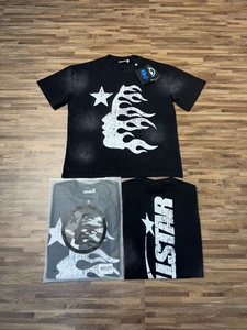 เสื้อยืดคุณภาพสูง 100% ผ้าฝ้าย สตรีทแวร์ ทรงโอเวอร์ไซส์ ไหล่ตก แขนสั้น ลายพิมพ์ดาวสไตล์วินเทจ สำหรับผู้ชาย - Product Image 5
