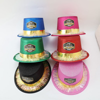 HLC personnalisé Fluorescent Feliz Ano Nuevo plastique Logo personnalisé chapeau haut de forme de Noël couvre-chef avec glands pour bonhomme de neige fête habiller