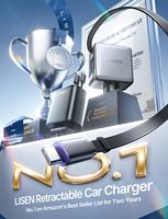 Pengisi Daya Mobil USB LISEN 3 in 1 101W Kabel Retractable dan Dua Port untuk Kendaraan 12V 24V untuk iPhone 18 17 Android Mobil Truk Tablet