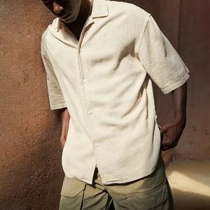 Chemise en lin pour homme à manches courtes, respirante, à séchage rapide, de haute qualité, personnalisée, décontractée, en coton, boutonnée, pour l'été - Product Image 4