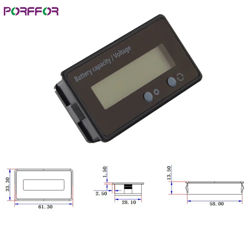 Battery Capacity Monitor 10-100V Programmable Battery Level Voltage Temperature Meter Gauge 12V 24V 36V 48V Percentage Indicator