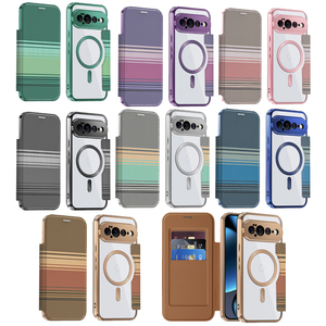 Étui portefeuille en cuir PU à rayures colorées avec fentes pour cartes pour <span class=keywords><strong>Google</strong></span> Pixel 10A 10 Pro 11 Pro XL, compatible avec la charge sans fil, fermeture magnétique - Product Image 1