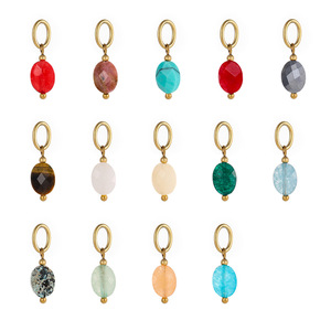 Charme ovale facetté |   Pendentif tendance en acier inoxydable plaqué or PVD 18 carats pour la fabrication de bijoux DIY pour enfants, vente en gros - Product Image 3