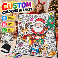 Couverture Sherpa à colorier soi-même, personnalisable, lavable, réutilisable, pour enfants, avec marqueurs, cadeau éducatif, OEM