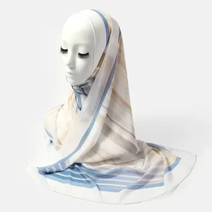 Malaysian Korean Chiffon Shawl Tudung Digital Printed Stripe Hijab Scarf For Muslim Women