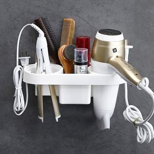 Étagère murale adhésive sans trace en plastique pour la cuisine et la salle de bain, organisateur de sèche-cheveux à deux niveaux, support sans perçage - Product Image 2