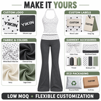 Ensemble de yoga et de fitness pour femme en coton évasé, tenue de sport en tissu recyclé noir à pois, débardeur licou de loisirs