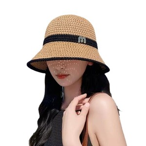 Spring Summer Wide Brim Color Blocked <b>Straw</b> Fisherman <b>Hat</b> For Women Foldable Portable Sun Protection Vacation Beach <b>Hat</b> - Product Image 5