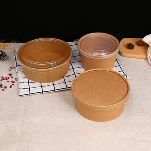 Eco Vriendelijke Custom Klein Formaat Ronde Salade Papier Kom Afhaalmaaltijd Kraftpapier Doos Verpakking Voerbak Met Papieren Deksel Voor Fruit - Product Image 4