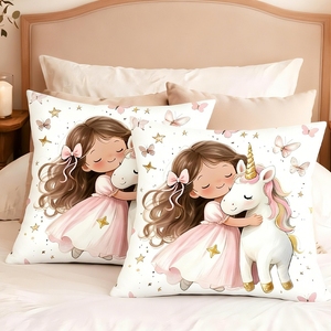 Federa per cuscino con <span class=keywords><strong>unicorno</strong></span> per ragazza in velluto color pesca (etichetta lavabile) - 45*45 cm, federa quadrata floreale per soggiorno con cerniera decorativa - Product Image 4