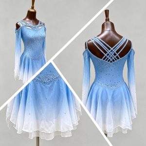 Vestido de Patinaje Artístico Azul con Pedrería, Falda de Patinaje para Competencia, Traje de Baile para Niñas - Product Image 2