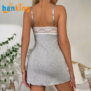 <b>Womens</b> Soft & Elegant <b>Lace</b> Trim Nightdress Sexy Lingerie Sets Ladies Hollow Deep V Neck Slim Split Hem <b>Underwear</b> Dresses Suits - Product Image 5