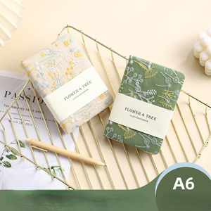 Studente della scuola Vintage retrò lino fiore e albero ricamo tessuto cartonato spesso taccuino A6 personalizzare cancelleria - Product Image 3