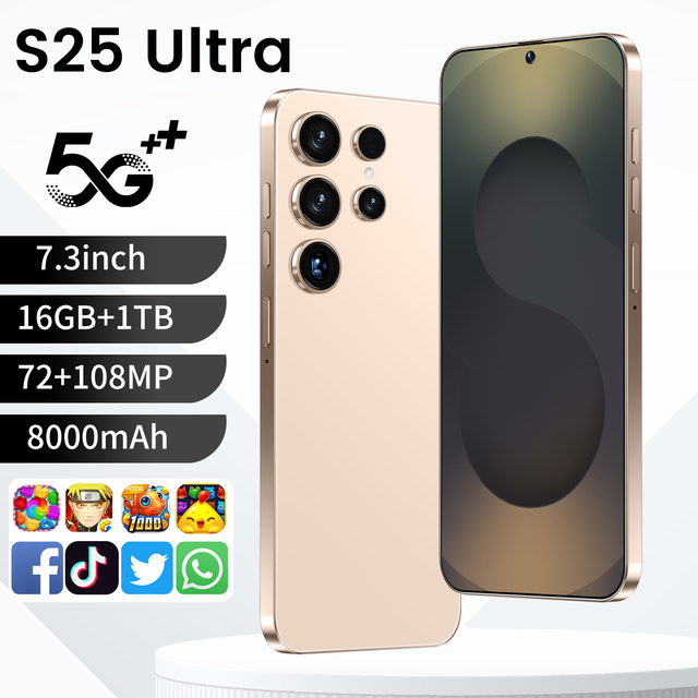 2025 Ultra S25 Smartphone 16GB+1TB 7.3inch OLED HD 144Hz Screen Unlocked Dual Card 5G Decacore CPU Snapdragon 800 100W Quick