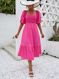 Vestido MIDI informal de verano con cuello cuadrado informal para mujer, vestido largo bohemio holgado a la moda para mujer, ropa para mujer - Product Image 6