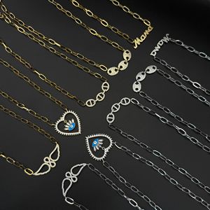 Set di Gioielli Collana e Bracciale in Acciaio Inossidabile con Zirconi Completamente Incastonati, Design Occhio Malvagio e Olio Gocciolante a Naso di Maiale, Stile Transfrontaliero Europa America - Product Image 2