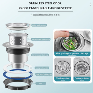 304 Stainless Steel Kitchen Sink Drain Set Two Holes Undermount Lifting Anti Odor Anti <b>Clogging</b> Basket Easy To Clean Brushed - Product Image 2