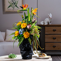 Bouquet de roses éternelles de luxe moderne avec vase - Décoration artistique en plastique faite à la main pour mariage, Saint-Valentin, usage domestique