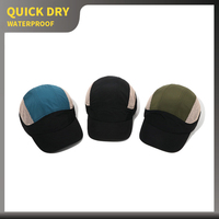 Casquette de camp en maille noire en nylon 5 panneaux de haute qualité, casquette de baseball légère à bord incurvé