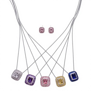 Elegante Juego de Collar y Pendientes con Cuentas de Circonita Cúbica y Diamantes Plateados de Primera Calidad para Mujer, Ideal para Bodas - Product Image 2