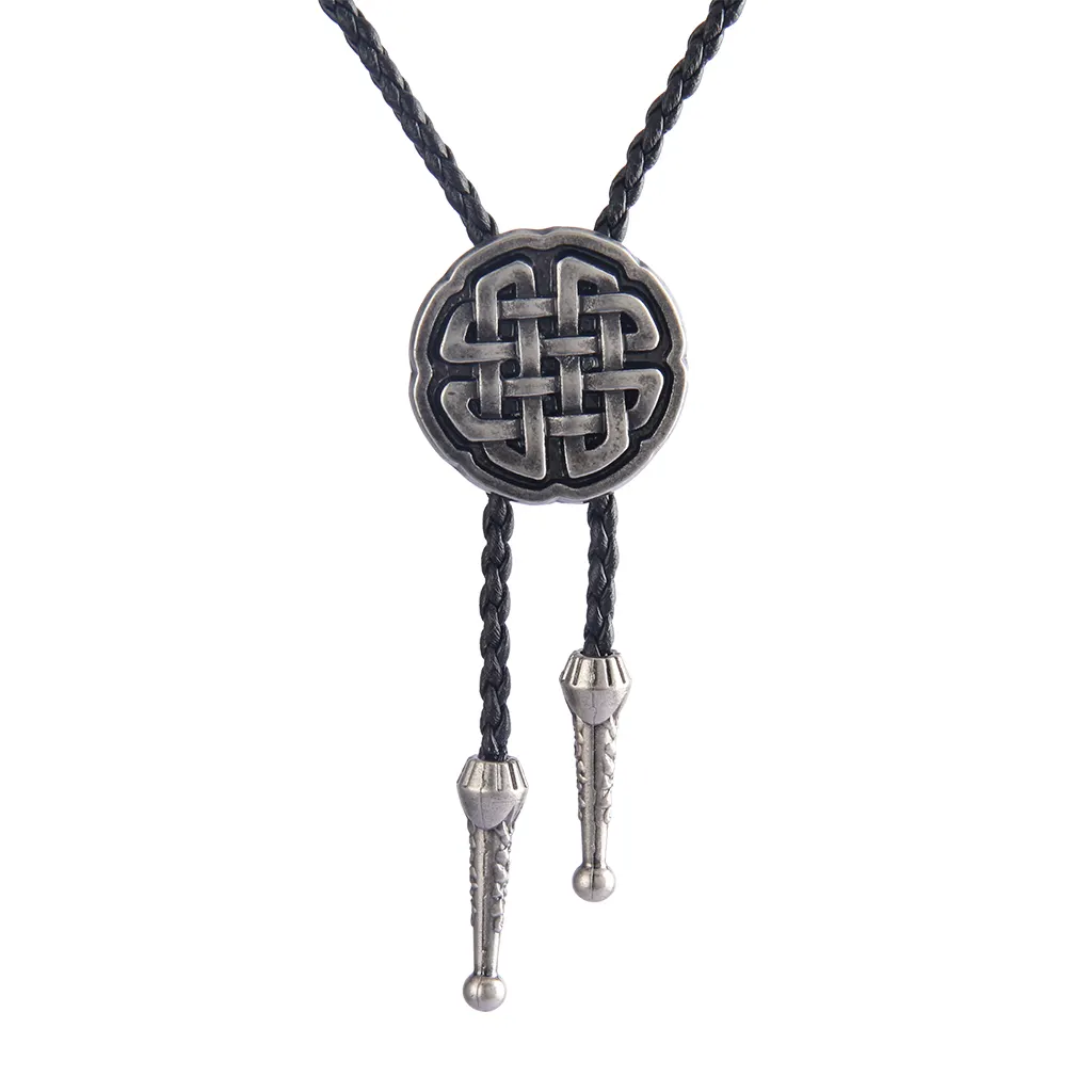 Necklace accessories creative round ancient silver alloy Chinese knot graphic sweater chain neck rope Bolo Tie