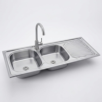 Nouvelle Évier Double Moderne 120*50 cm en Acier Inoxydable Poli Brillant Anti-Rouille avec Égouttoir