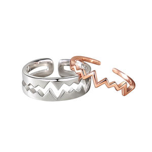 Love Heartbeat Pareja Anillo Joyería fina Moda 2 en 1 Diseño Hombres y mujeres Apertura personalizada 925 Anillos de boda de plata - Product Image 5