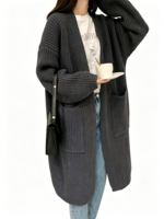 Cardigan en tricot épais de haute qualité pour femme, automne, manches longues, ample, décontracté, long avec poche