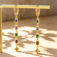 Boucles d'oreilles créoles pour femmes, bijoux de luxe en argent sterling 925 avec pierres CZ multicolores, bijoux fins, vente en gros