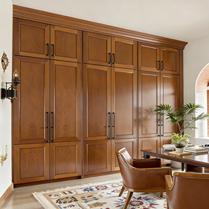 Armoire en bois brun chaud BALOM avec portes à charnières, armoires de rangement minimalistes personnalisées, meubles de chambre à coucher, meilleur prix - Product Image 2