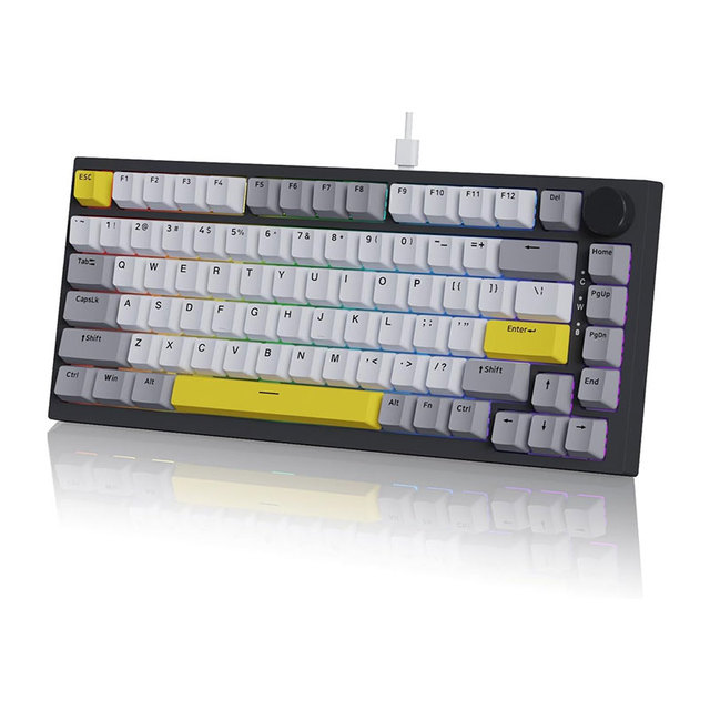 AK820 75% Wired RGB Gasket Mechanical Keyboard with Volume Knob PBT Keycaps Custom Programmable Hot-Swap Keyboard