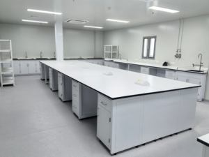 Équipement de laboratoire chimique - Poste de travail en îlot entièrement en acier, table de <span class=keywords><strong>test</strong></span> de mobilier de laboratoire avec support pour réactifs - Product Image 4