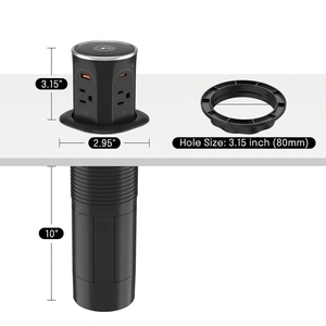<span class=keywords><strong>Torre</strong></span> de <span class=keywords><strong>Enchufes</strong></span> Retráctil de Aleación de Aluminio Industrial con 4 Tomas de Corriente, 2 Puertos USB-A, 2 Puertos USB-C, Cargador Inalámbrico de 15W - Product Image 3