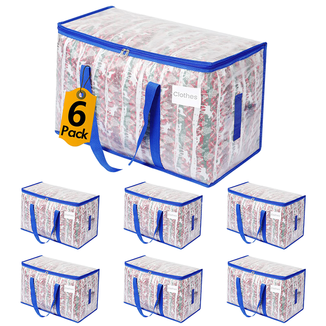 Best Storage Bags 6 Pack Heavy Duty Moving Bag Plastic Outdoor Custom Logo Color Clear PP Woven Storage Bags With Zipper