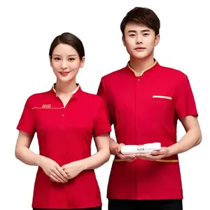 Ropa de limpieza barata de alta calidad, camisas de chefs, uniforme de camarera, uniforme de camarera transpirable Unisex