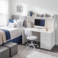 Bureau d'ordinateur moderne en bois blanc avec huche et 3 tiroirs pour chambre et bureau à domicile, certifié BSCI
