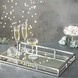 Mirrored Vanity <strong>Tray</strong> <strong>Decorative</strong> <strong>Tray</strong> with Chrome Rails for Display Perfume Vanity <strong>Dresser</strong> and Bathroom Elegant Mirror <strong>Tray</strong> - Product Image 1