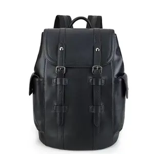 Kualitas tinggi kustom gaya Barat 20 inci tahan air hitam tas sekolah kulit asli Vegan tas punggung Laptop untuk pria
