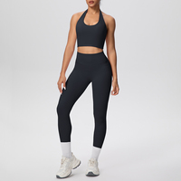 Ensemble de sport 2 pièces pour femme : Leggings taille haute et brassière de sport antichoc respirante grande taille avec poches