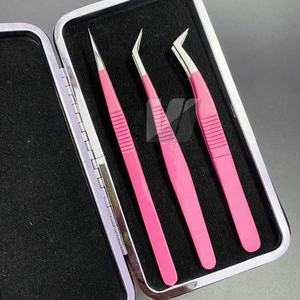 Pinzas de extensión de pestañas de acero inoxidable japonés rosa de alta calidad, logotipo personalizado, Punta puntiaguda, producto sostenible - Product Image 3