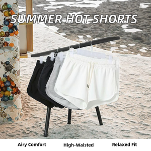 Pantalones Cortos Deportivos de Verano para Mujer, Talla Grande, Cintura Alta, Casuales, Súper Populares, para Playa, en Color Sólido, Estilo Running de Tres Puntos - Product Image 2