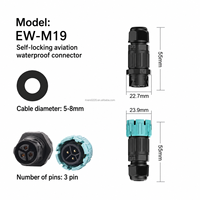 Conector Impermeable M19 IP68 de 3 Cables, Macho y Hembra, En Línea, para Fuente de Alimentación LED para Exteriores
