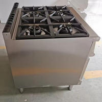 Cuisinière à gaz commerciale 4 brûleurs, plaque de cuisson plate en acier inoxydable, four et grill, brûleurs haute puissance, nettoyage facile pour cuisine intérieure quotidienne