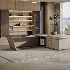 Lujo OEM Muebles de oficina Chapa de madera moderna CEO Boss Manager Escritorio de oficina ejecutivo en forma de L Juego de mesa y silla de oficina - Product Image 3