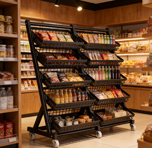 Scaffale Multistrato di Alta Qualità in Ferro per Supermercato, Espositore per Frutta e Verdura con Ruote - Product Image 5