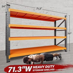 Estanterías Metálicas Ajustables para Garaje, Sin Pernos, Resistentes, Capacidad de Carga de 200 kg/Nivel, Color Naranja, Expandibles, con Recubrimiento en Polvo - Product Image 2